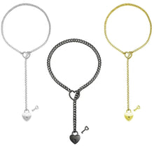 Carregar imagem no visualizador da galeria, Adjustable Heart O-Ring Punk Rock Cuban Chain Necklace – Lariat Y-Style Necklace with Key &amp; Heart Lock Pendant
